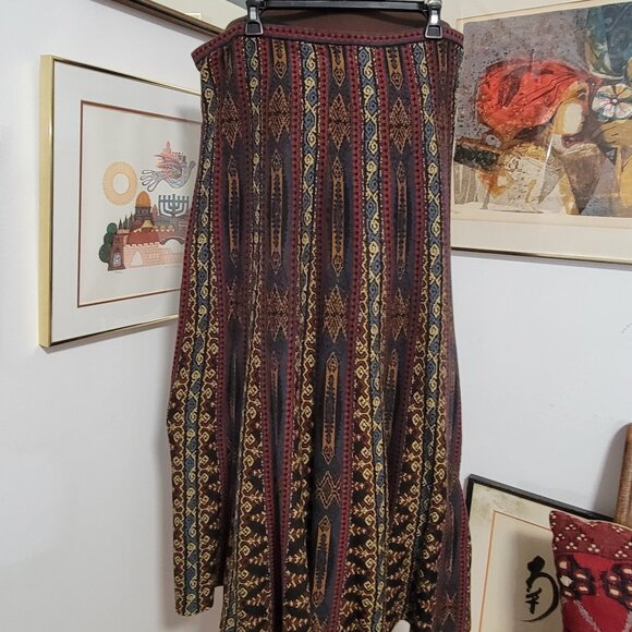 peruvian Connection 100% Pima Cotton Ethnic Patterned Flared Skirt Size XL - Picture 1 of 6